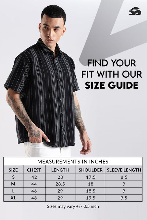 Adro Men's Relaxed Fit Black Striped Spread Collar Casual Shirt – Short Sleeves, Lightweight Cotton Blend