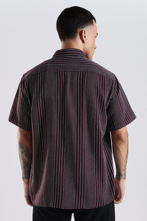 Adro Men Spread Collar Vertical Striped Self Design Cotton Oversized Casual Shirt