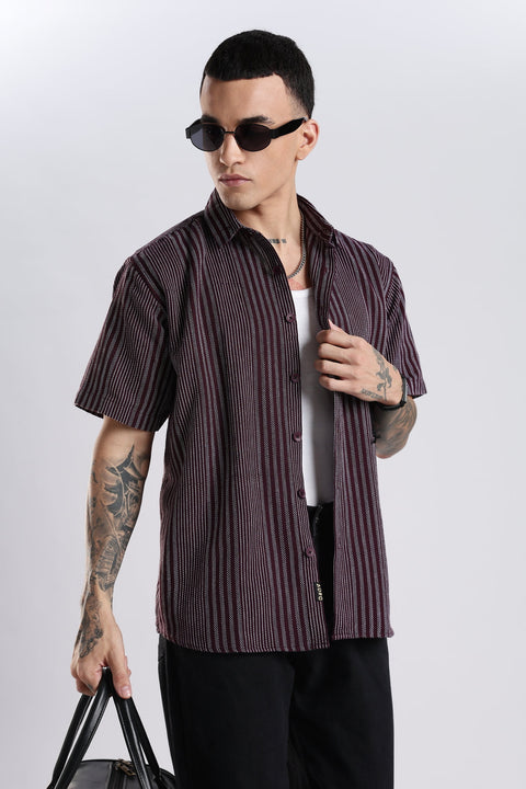 Adro Men Spread Collar Vertical Striped Self Design Cotton Oversized Casual Shirt