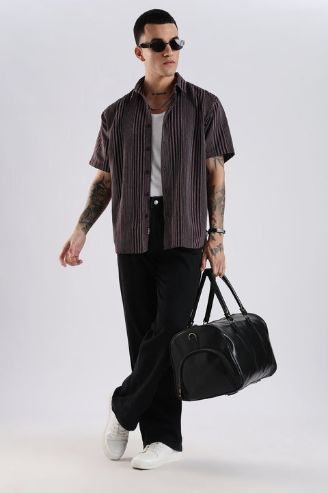 Adro Men Spread Collar Vertical Striped Self Design Cotton Oversized Casual Shirt
