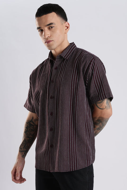 Adro Men Spread Collar Vertical Striped Self Design Cotton Oversized Casual Shirt
