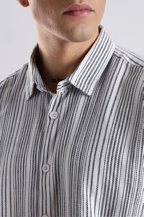 Adro Men Spread Collar Vertical Striped Self Design Cotton Oversized Casual Shirt