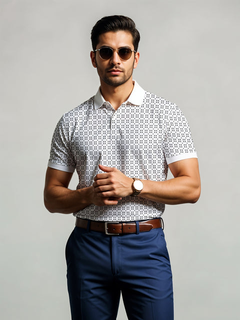 Adro Polo T-Shirt for Men – 100% Cotton Soft Fabric | Regular Fit Polo Tshirt | All over Printed Cotton Polo T Shirt for Men