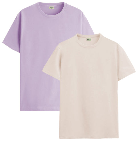 ADRO Mens T Shirts | Solid Tshirts for Men | Pure Cotton Lycra Fabric | 4 Way Stretch Smart tech Tshirt | Pack of 2 Round Neck T-Shirt for Summer