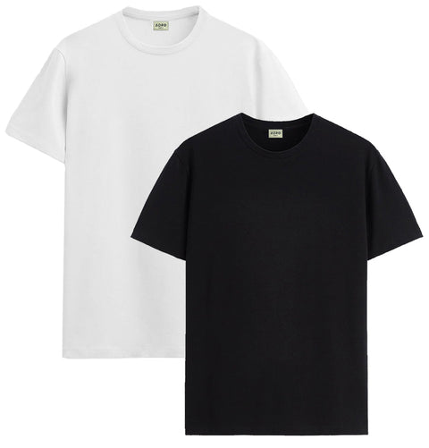 ADRO Mens T Shirts | Solid Tshirts for Men | Pure Cotton Lycra Fabric | 4 Way Stretch Smart tech Tshirt | Pack of 2 Round Neck T-Shirt for Summer