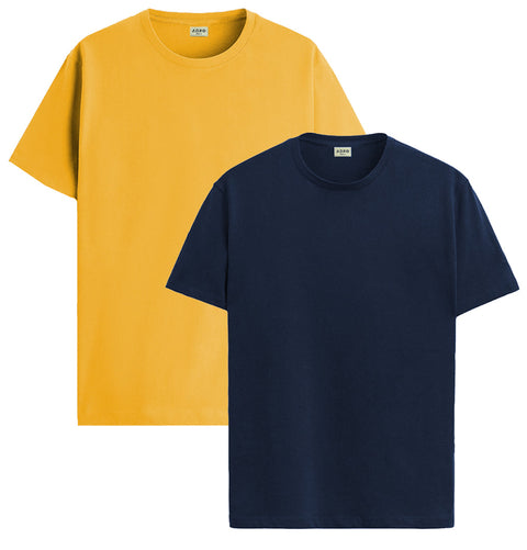 ADRO Mens T Shirts | Solid Tshirts for Men | Pure Cotton Lycra Fabric | 4 Way Stretch Smart tech Tshirt | Pack of 2 Round Neck T-Shirt for Summer