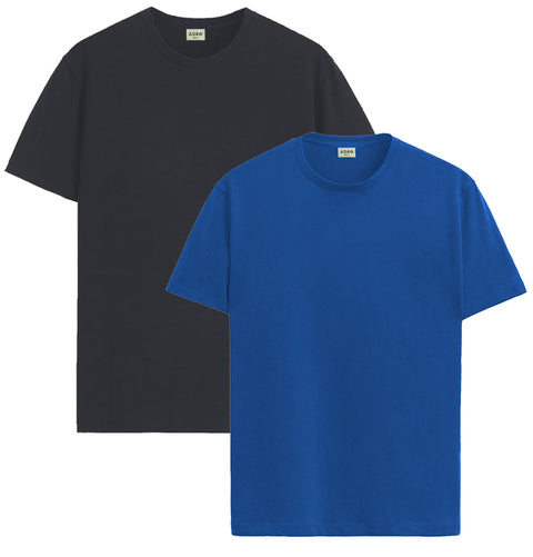ADRO Mens T Shirts | Solid Tshirts for Men | Pure Cotton Lycra Fabric | 4 Way Stretch Smart tech Tshirt | Pack of 2 Round Neck T-Shirt for Summer