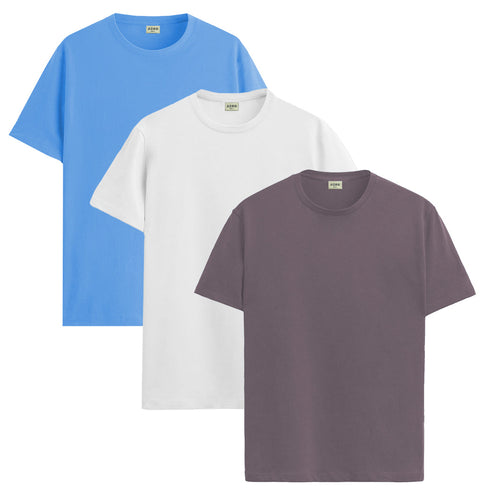 ADRO Mens T Shirts | Solid Tshirts for Men | Pure Cotton Lycra Fabric | 4 Way Stretch Smart tech Tshirt | Pack of 3 Round Neck T-Shirt for Summer