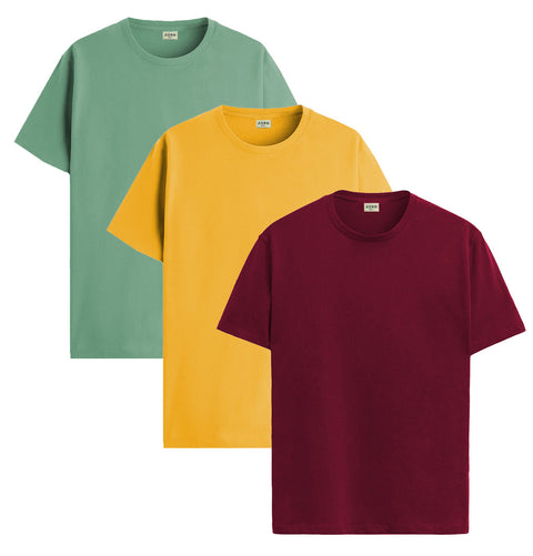 ADRO Mens T Shirts | Solid Tshirts for Men | Pure Cotton Lycra Fabric | 4 Way Stretch Smart tech Tshirt | Pack of 3 Round Neck T-Shirt for Summer