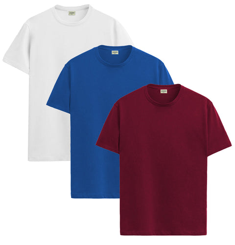 ADRO Mens T Shirts | Solid Tshirts for Men | Pure Cotton Lycra Fabric | 4 Way Stretch Smart tech Tshirt | Pack of 3 Round Neck T-Shirt for Summer