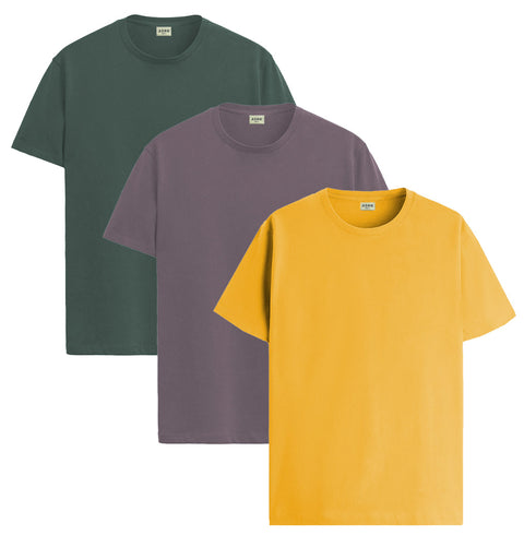 ADRO Mens T Shirts | Solid Tshirts for Men | Pure Cotton Lycra Fabric | 4 Way Stretch Smart tech Tshirt | Pack of 3 Round Neck T-Shirt for Summer