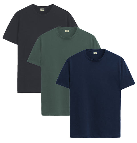 ADRO Mens T Shirts | Solid Tshirts for Men | Pure Cotton Lycra Fabric | 4 Way Stretch Smart tech Tshirt | Pack of 3 Round Neck T-Shirt for Summer