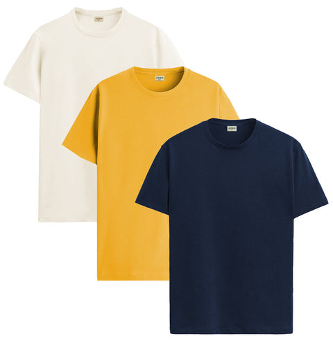 ADRO Mens T Shirts | Solid Tshirts for Men | Pure Cotton Lycra Fabric | 4 Way Stretch Smart tech Tshirt | Pack of 3 Round Neck T-Shirt for Summer