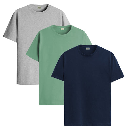 ADRO Mens T Shirts | Solid Tshirts for Men | Pure Cotton Lycra Fabric | 4 Way Stretch Smart tech Tshirt | Pack of 3 Round Neck T-Shirt for Summer