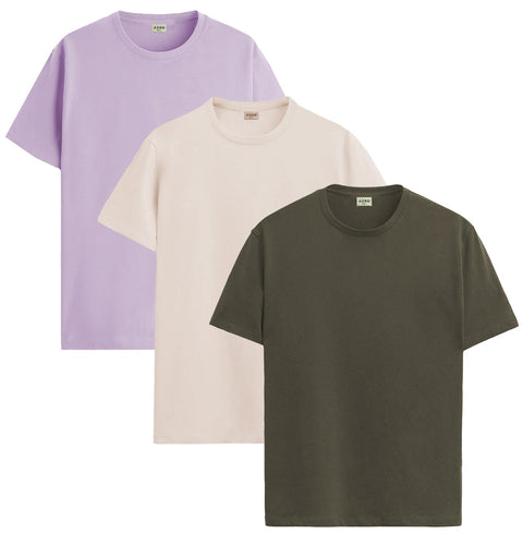ADRO Mens T Shirts | Solid Tshirts for Men | Pure Cotton Lycra Fabric | 4 Way Stretch Smart tech Tshirt | Pack of 3 Round Neck T-Shirt for Summer