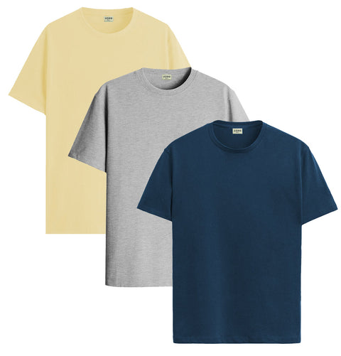 ADRO Mens T Shirts | Solid Tshirts for Men | Pure Cotton Lycra Fabric | 4 Way Stretch Smart tech Tshirt | Pack of 3 Round Neck T-Shirt for Summer