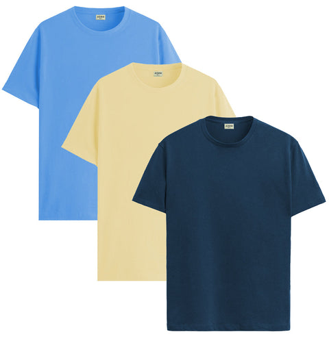 ADRO Mens T Shirts | Solid Tshirts for Men | Pure Cotton Lycra Fabric | 4 Way Stretch Smart tech Tshirt | Pack of 3 Round Neck T-Shirt for Summer