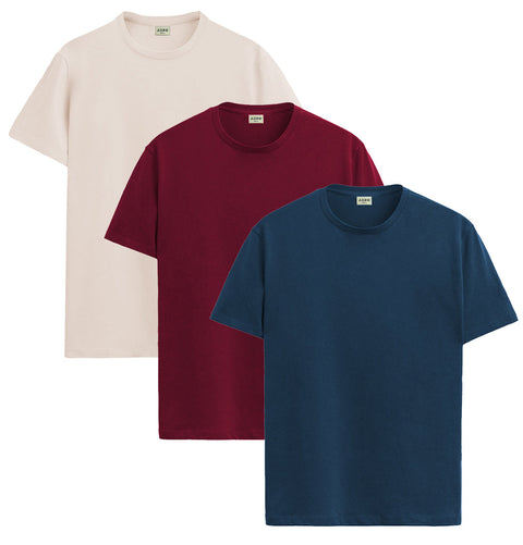 ADRO Mens T Shirts | Solid Tshirts for Men | Pure Cotton Lycra Fabric | 4 Way Stretch Smart tech Tshirt | Pack of 3 Round Neck T-Shirt for Summer