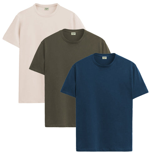 ADRO Mens T Shirts | Solid Tshirts for Men | Pure Cotton Lycra Fabric | 4 Way Stretch Smart tech Tshirt | Pack of 3 Round Neck T-Shirt for Summer