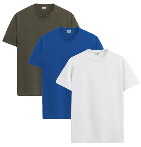 ADRO Mens T Shirts | Solid Tshirts for Men | Pure Cotton Lycra Fabric | 4 Way Stretch Smart tech Tshirt | Pack of 3 Round Neck T-Shirt for Summer