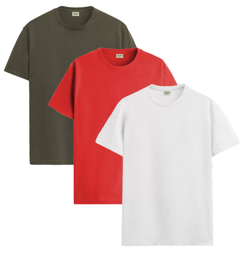 ADRO Mens T Shirts | Solid Tshirts for Men | Pure Cotton Lycra Fabric | 4 Way Stretch Smart tech Tshirt | Pack of 3 Round Neck T-Shirt for Summer