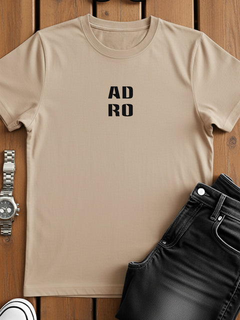 Adro Men’s Regular Fit T-Shirt – Minimal ADRO Text Design | 180 GSM Cotton Lycra Half Sleeve Round Neck Logo Tee
