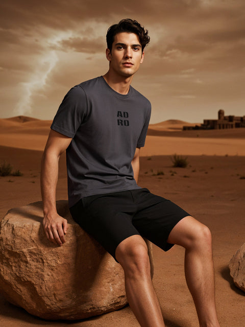 Adro Men’s Regular Fit T-Shirt – Minimal ADRO Text Design | 180 GSM Cotton Lycra Half Sleeve Round Neck Logo Tee