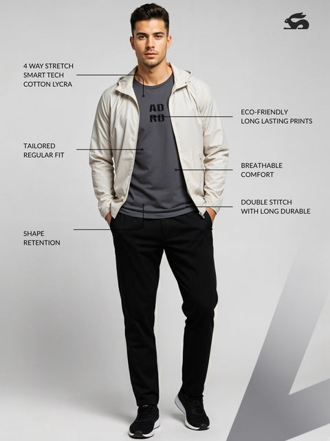 Adro Men’s Regular Fit T-Shirt – Minimal ADRO Text Design | 180 GSM Cotton Lycra Half Sleeve Round Neck Logo Tee