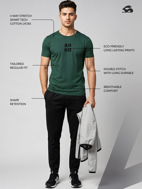 Adro Men’s Regular Fit T-Shirt – Minimal ADRO Text Design | 180 GSM Cotton Lycra Half Sleeve Round Neck Logo Tee