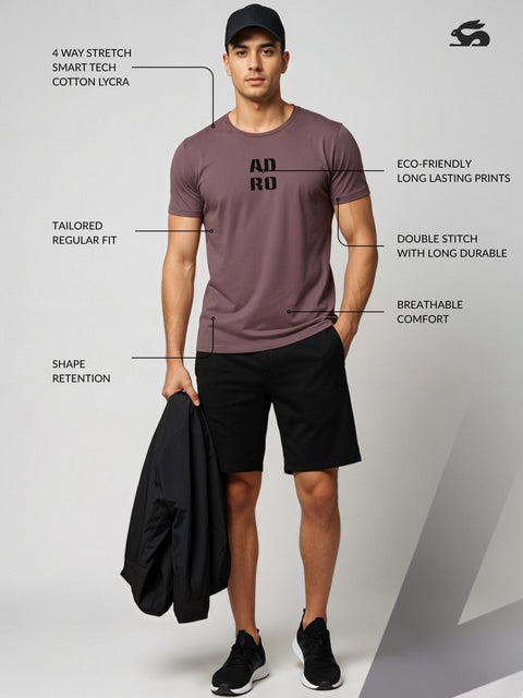 Adro Men’s Regular Fit T-Shirt – Minimal ADRO Text Design | 180 GSM Cotton Lycra Half Sleeve Round Neck Logo Tee