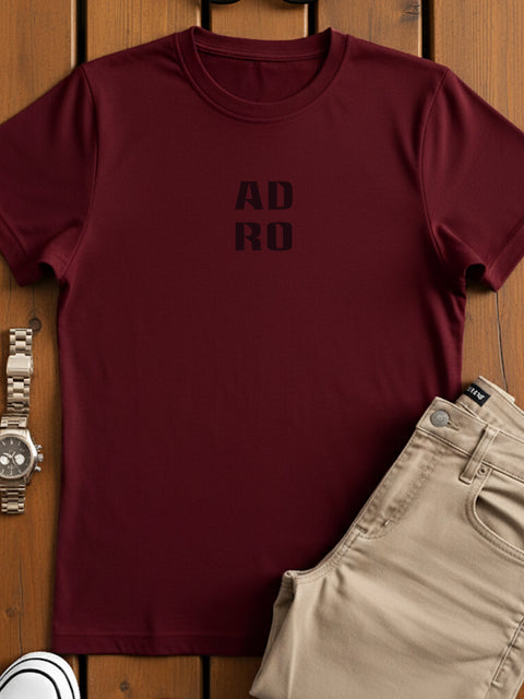 Adro Men’s Regular Fit T-Shirt – Minimal ADRO Text Design | 180 GSM Cotton Lycra Half Sleeve Round Neck Logo Tee