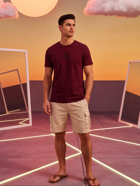 Adro Men’s Regular Fit T-Shirt – Minimal ADRO Text Design | 180 GSM Cotton Lycra Half Sleeve Round Neck Logo Tee