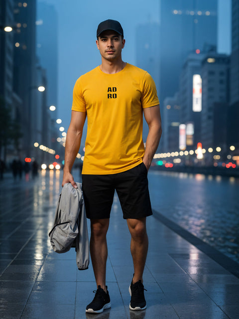 Adro Men’s Regular Fit T-Shirt – Minimal ADRO Text Design | 180 GSM Cotton Lycra Half Sleeve Round Neck Logo Tee