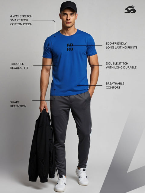 Adro Men’s Regular Fit T-Shirt – Minimal ADRO Text Design | 180 GSM Cotton Lycra Half Sleeve Round Neck Logo Tee