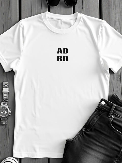 Adro Men’s Regular Fit T-Shirt – Minimal ADRO Text Design | 180 GSM Cotton Lycra Half Sleeve Round Neck Logo Tee