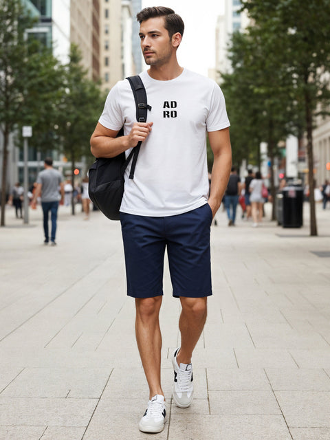 Adro Men’s Regular Fit T-Shirt – Minimal ADRO Text Design | 180 GSM Cotton Lycra Half Sleeve Round Neck Logo Tee