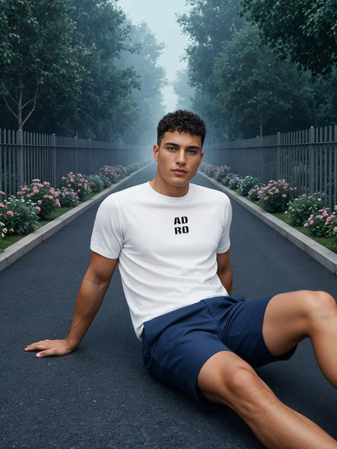 Adro Men’s Regular Fit T-Shirt – Minimal ADRO Text Design | 180 GSM Cotton Lycra Half Sleeve Round Neck Logo Tee