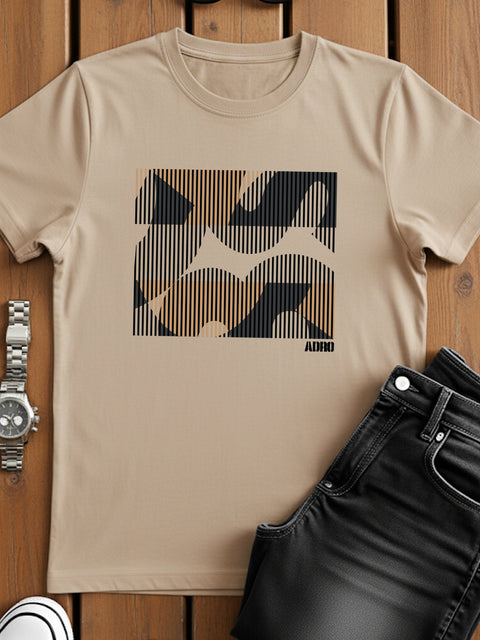 Adro Men’s Regular Fit T-Shirt – Abstract Camo Lines Design | 180 GSM Cotton Lycra Casual Half Sleeve Round Neck Graphic Tee