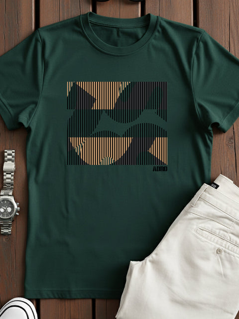 Adro Men’s Regular Fit T-Shirt – Abstract Camo Lines Design | 180 GSM Cotton Lycra Casual Half Sleeve Round Neck Graphic Tee