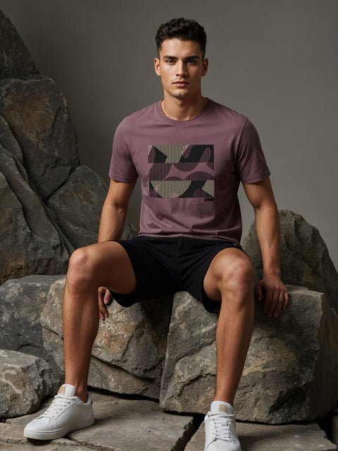 Adro Men’s Regular Fit T-Shirt – Abstract Camo Lines Design | 180 GSM Cotton Lycra Casual Half Sleeve Round Neck Graphic Tee
