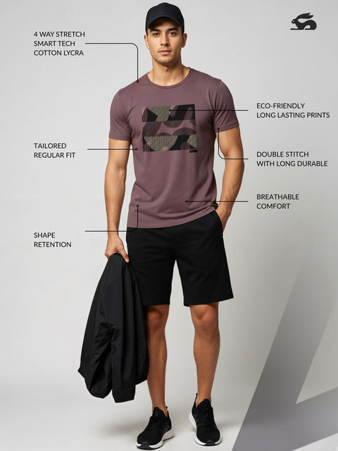 Adro Men’s Regular Fit T-Shirt – Abstract Camo Lines Design | 180 GSM Cotton Lycra Casual Half Sleeve Round Neck Graphic Tee
