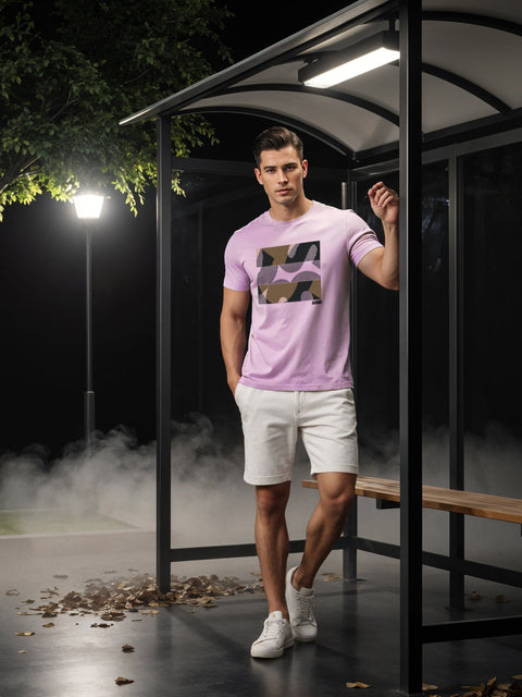 Adro Men’s Regular Fit T-Shirt – Abstract Camo Lines Design | 180 GSM Cotton Lycra Casual Half Sleeve Round Neck Graphic Tee