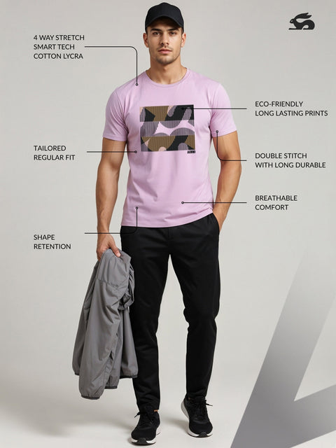 Adro Men’s Regular Fit T-Shirt – Abstract Camo Lines Design | 180 GSM Cotton Lycra Casual Half Sleeve Round Neck Graphic Tee