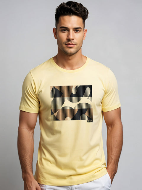 Adro Men’s Regular Fit T-Shirt – Abstract Camo Lines Design | 180 GSM Cotton Lycra Casual Half Sleeve Round Neck Graphic Tee