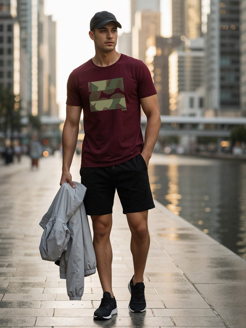 Adro Men’s Regular Fit T-Shirt – Abstract Camo Lines Design | 180 GSM Cotton Lycra Casual Half Sleeve Round Neck Graphic Tee