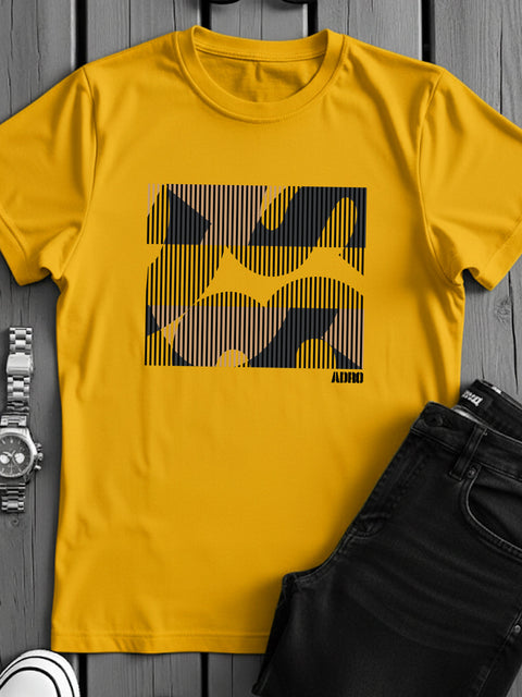 Adro Men’s Regular Fit T-Shirt – Abstract Camo Lines Design | 180 GSM Cotton Lycra Casual Half Sleeve Round Neck Graphic Tee
