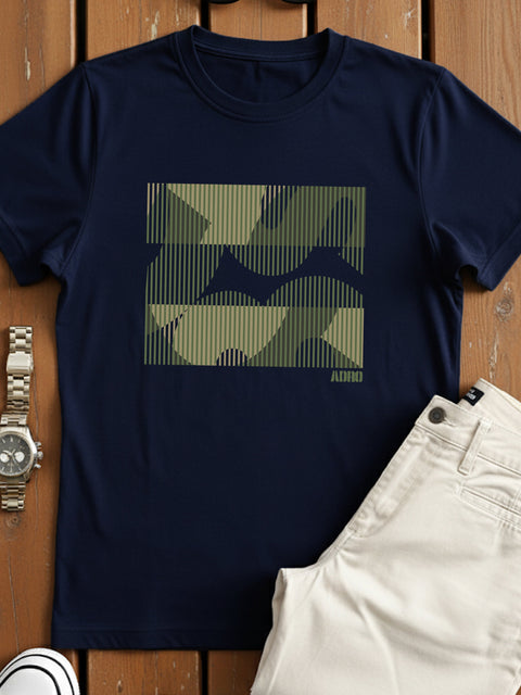 Adro Men’s Regular Fit T-Shirt – Abstract Camo Lines Design | 180 GSM Cotton Lycra Casual Half Sleeve Round Neck Graphic Tee