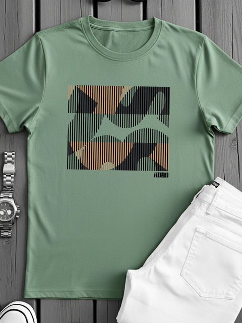 Adro Men’s Regular Fit T-Shirt – Abstract Camo Lines Design | 180 GSM Cotton Lycra Casual Half Sleeve Round Neck Graphic Tee