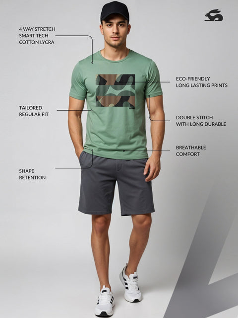 Adro Men’s Regular Fit T-Shirt – Abstract Camo Lines Design | 180 GSM Cotton Lycra Casual Half Sleeve Round Neck Graphic Tee