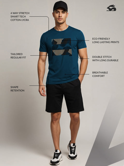 Adro Men’s Regular Fit T-Shirt – Abstract Camo Lines Design | 180 GSM Cotton Lycra Casual Half Sleeve Round Neck Graphic Tee